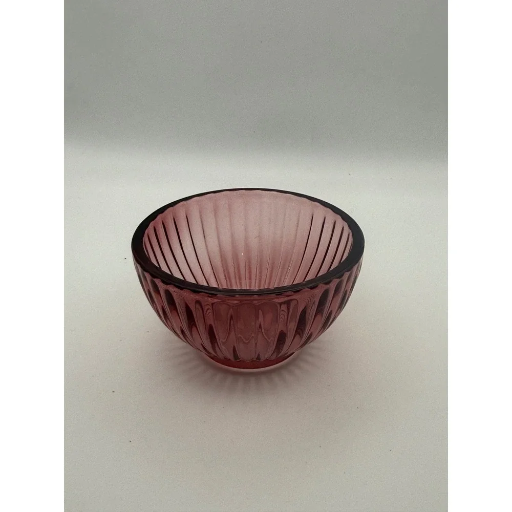 True Living Purple Glass Bowl Ribbed Fluted Amethyst Small Serving Dish New